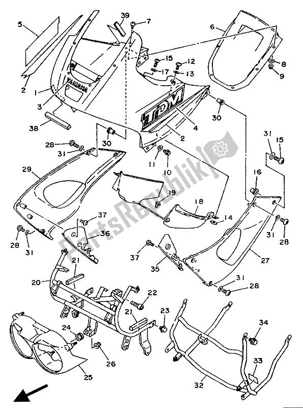 All parts for the Cowling 1 of the Yamaha TDM 850 1994