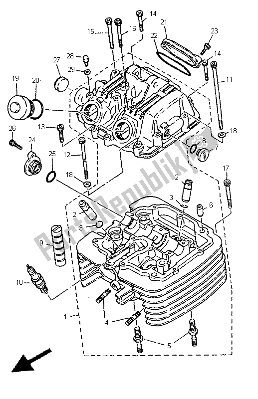 All parts for the Cylinder Head of the Yamaha TT 600E 1996