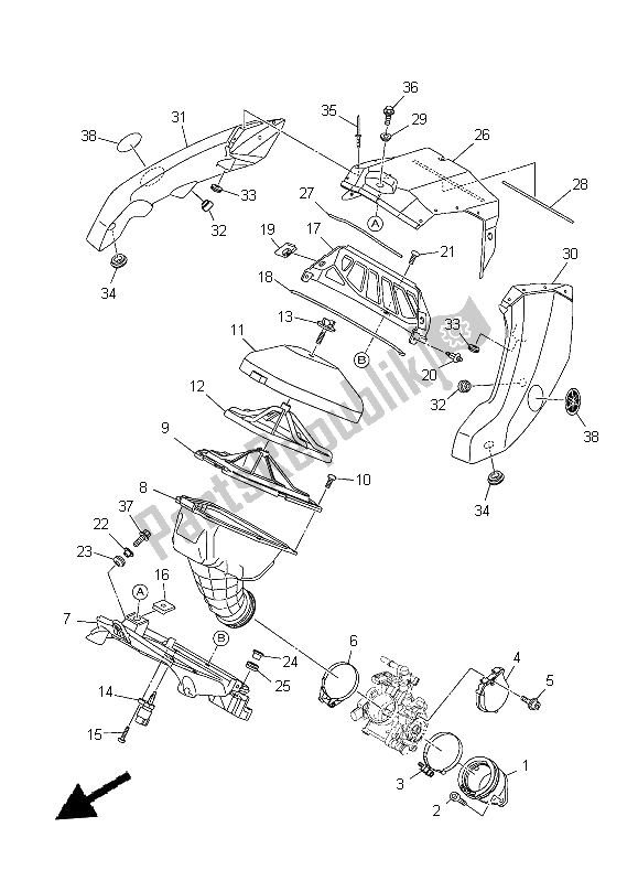 All parts for the Intake of the Yamaha YZ 450F 2014