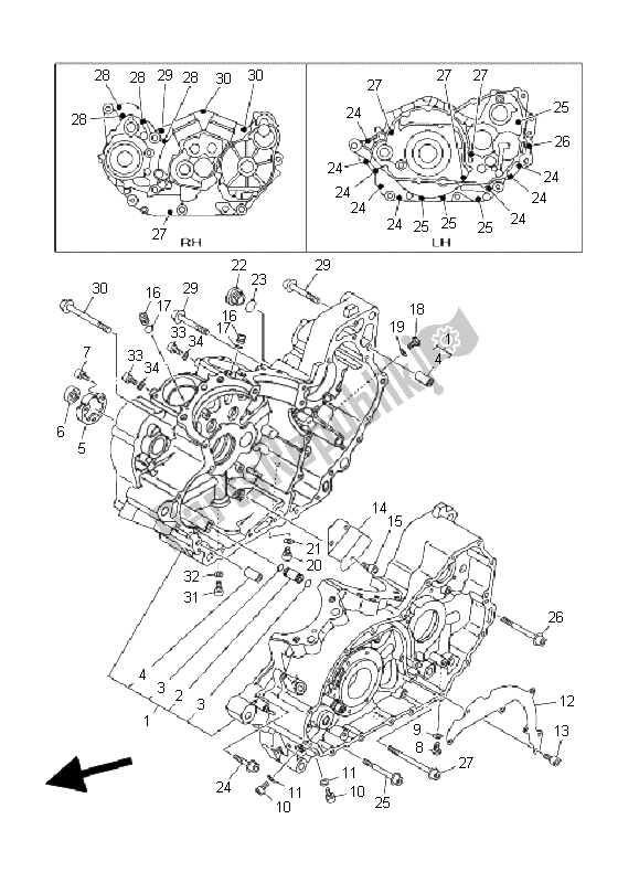 All parts for the Crankcase of the Yamaha XV 1900A Midnight Star 2008