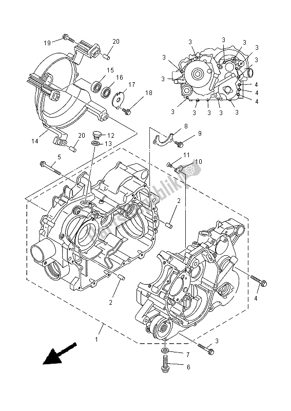 All parts for the Crankcase of the Yamaha YFM 350 FWA Grizzly 4X4 2013