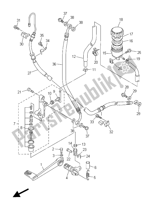 All parts for the Rear Master Cylinder of the Yamaha FJR 1300 AS 2015