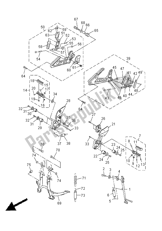 All parts for the Stand & Footrest of the Yamaha FZS 1000 S Fazer 2003