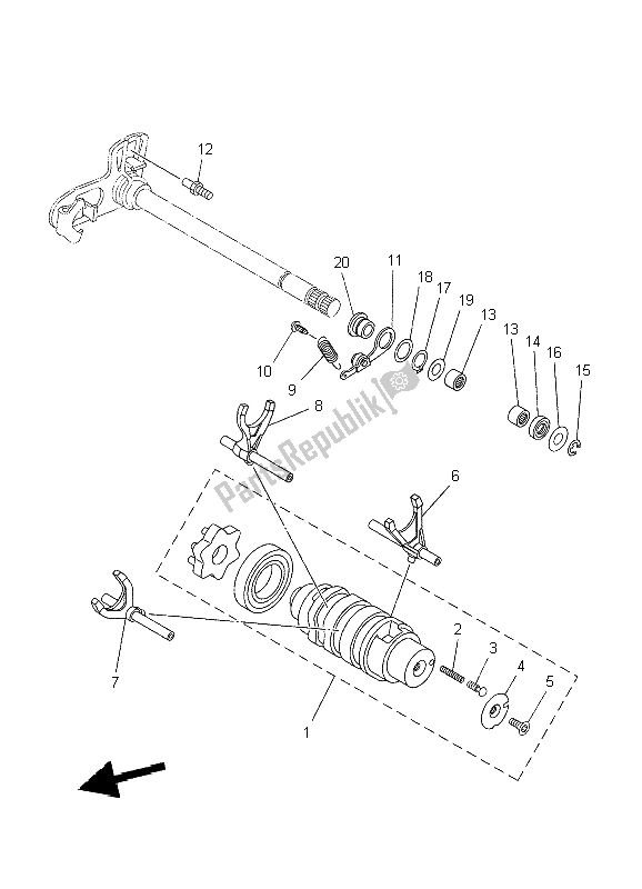 All parts for the Shift Cam & Fork of the Yamaha XT 660X 2009