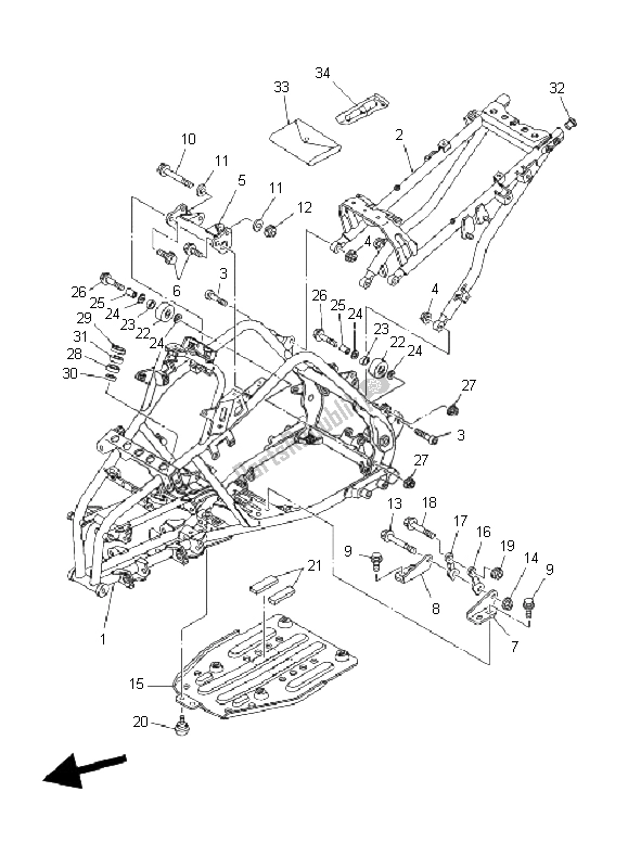 All parts for the Frame of the Yamaha YFM 660R 2003