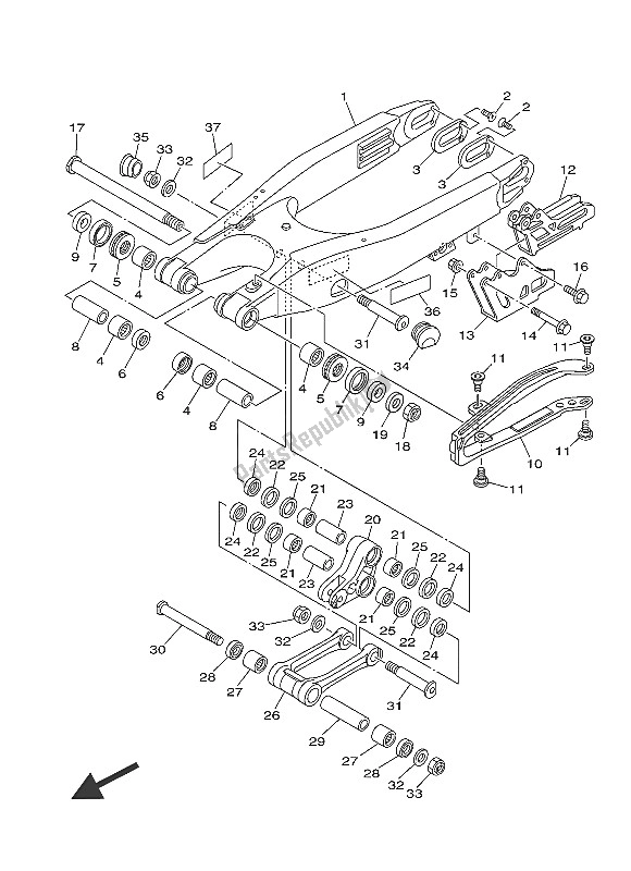 All parts for the Rear Arm of the Yamaha YZ 250 2016