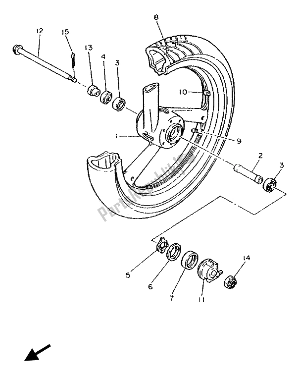 All parts for the Front Wheel of the Yamaha FZR 1000 1993