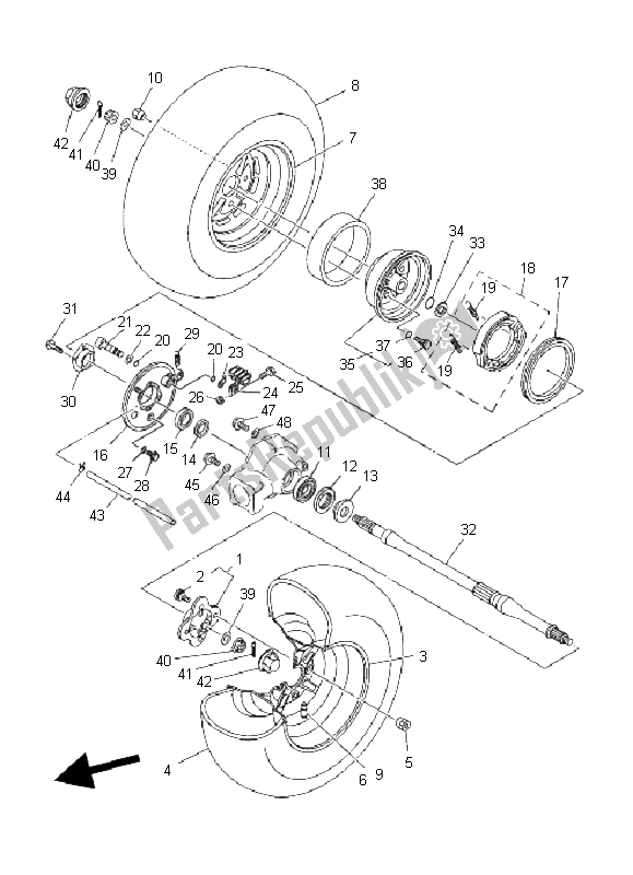 All parts for the Rear Wheel of the Yamaha YFM 400 FP BIG Bear PRO 2004