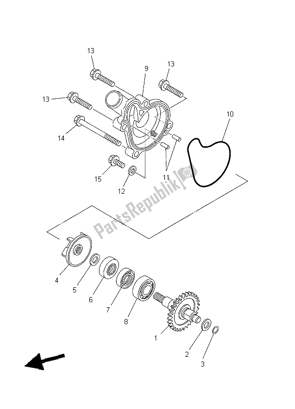 All parts for the Water Pump of the Yamaha WR 250F 2009