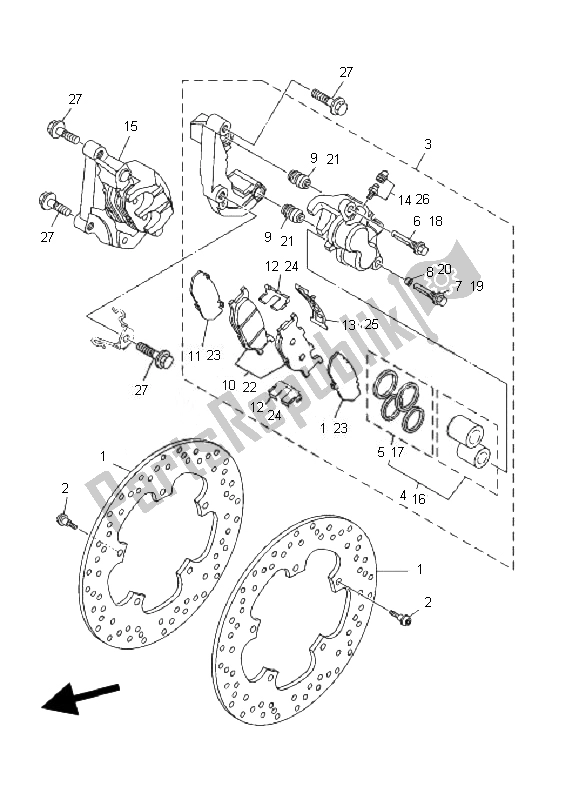 All parts for the Front Brake Caliper of the Yamaha YP 400 Majesty 2010