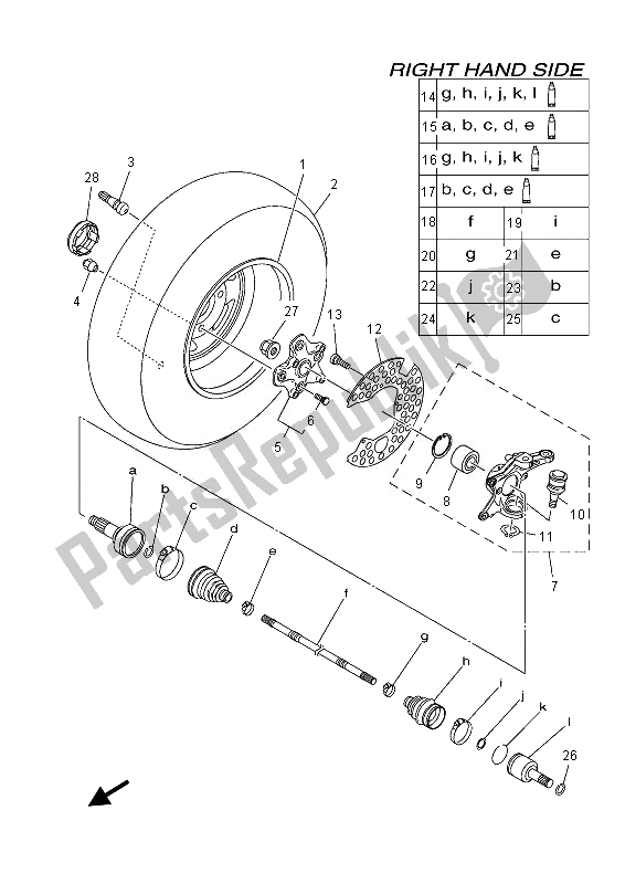 All parts for the Front Wheel 2 of the Yamaha YFM 550 Fgpled Grizzly 4X4 Yamaha Black 2013