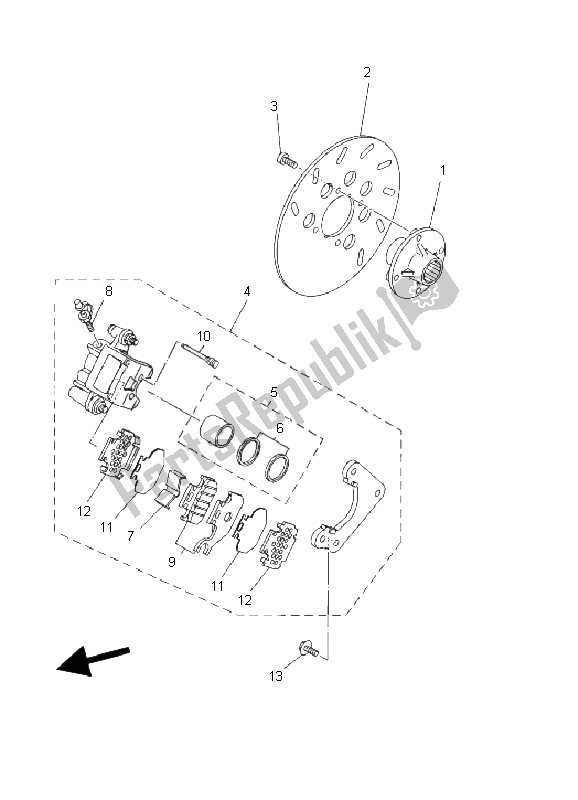 All parts for the Rear Brake Caliper of the Yamaha YFM 450F Kodiak 4X4 2003