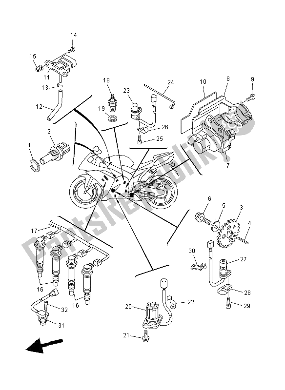 Wszystkie części do Elektryczny 1 Yamaha YZF R1 1000 2008