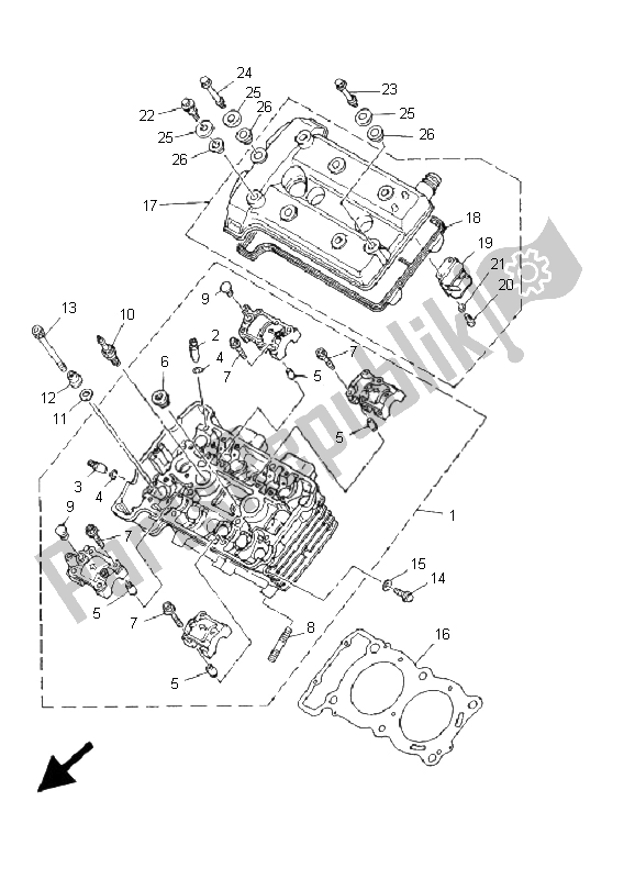 All parts for the Cylinder Head of the Yamaha TDM 850 2000