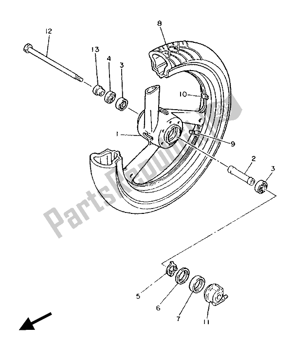 Toutes les pièces pour le Roue Avant du Yamaha FZR 1000 1990