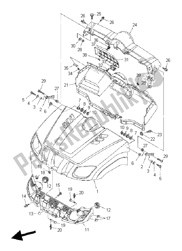 All parts for the Front Fender of the Yamaha YXR 700F Rhino 2011