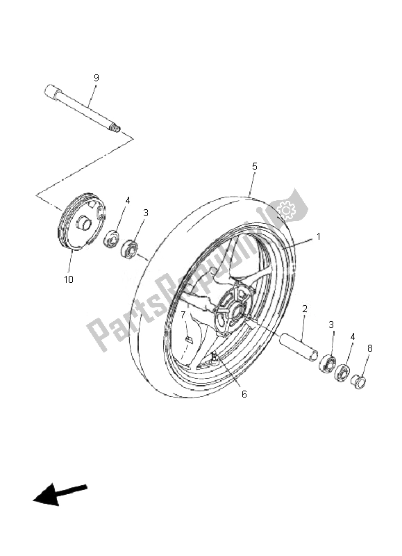 All parts for the Front Wheel of the Yamaha FZ6 Nahg 600 2007