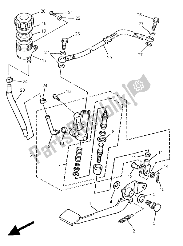 All parts for the Rear Master Cylinder of the Yamaha XJ 600S Diversion 1998