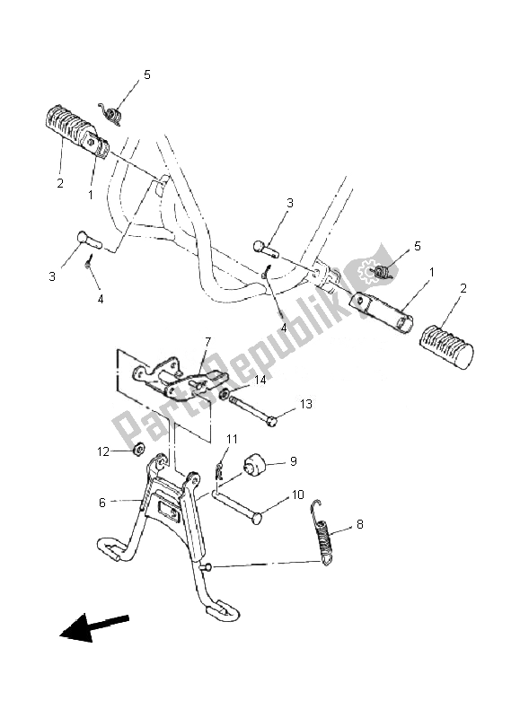 All parts for the Stand & Footrest of the Yamaha PW 50 2010