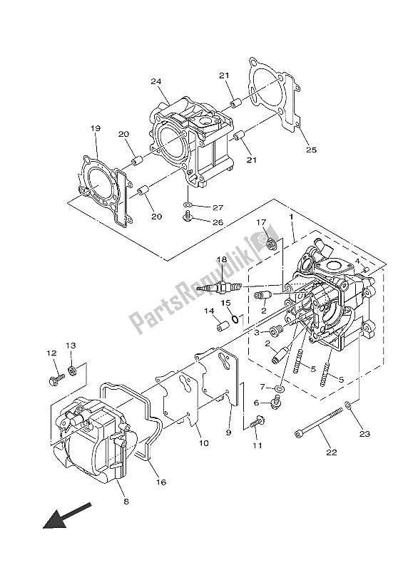 All parts for the Cylinder Head of the Yamaha MW 125A 2016