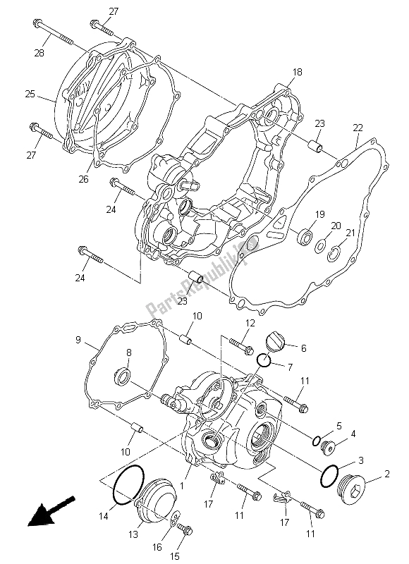 All parts for the Crankcase Cover 1 of the Yamaha YZ 250 FX 2015