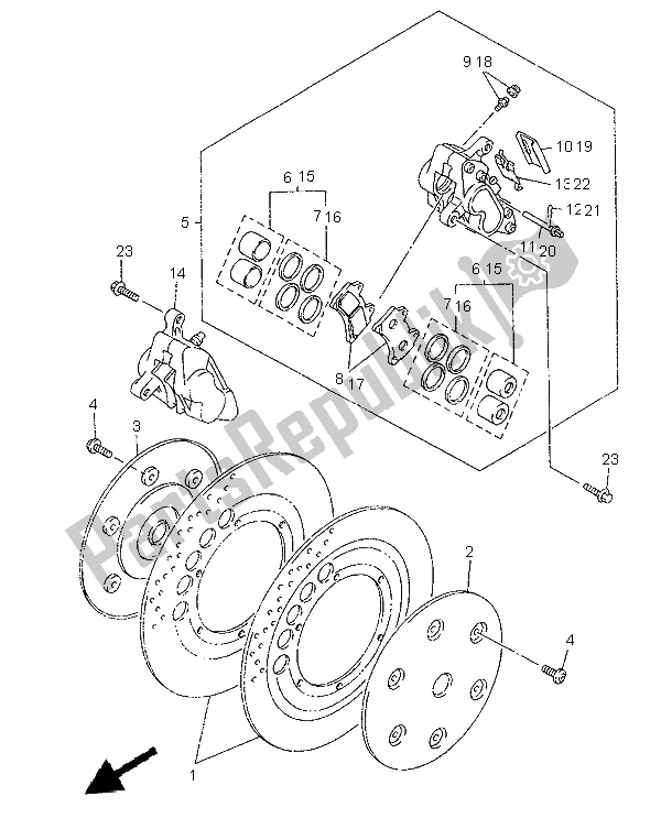 All parts for the Front Brake Caliper of the Yamaha XVZ 1300A Royalstar 1999