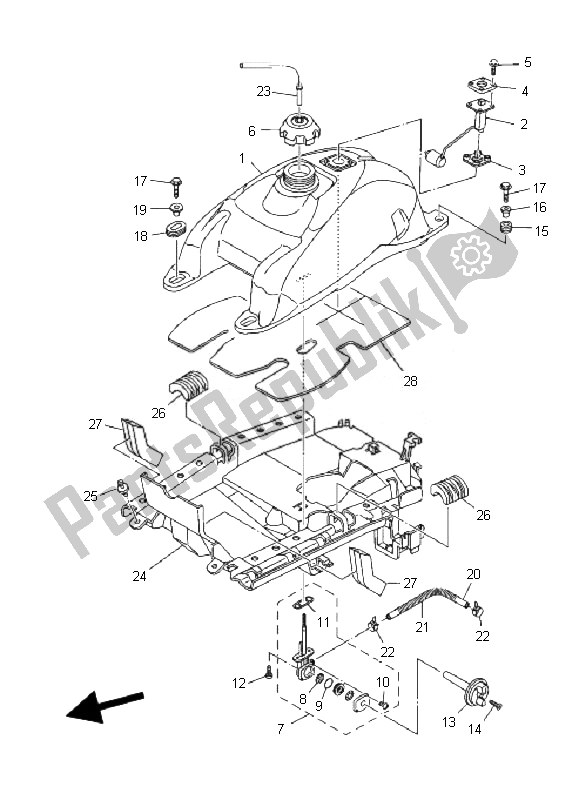 Alle onderdelen voor de Benzinetank van de Yamaha YFM 660F Grizzly 2007