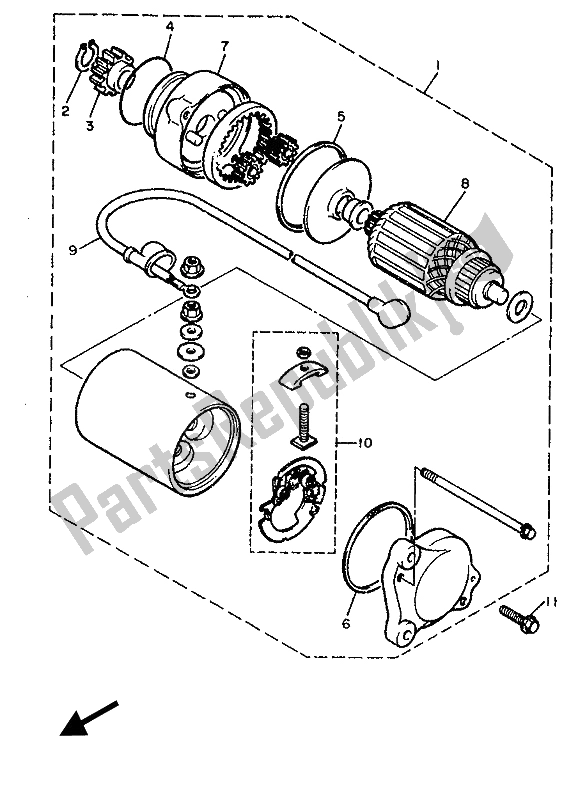 All parts for the Starting Motor of the Yamaha XJ 600 1989