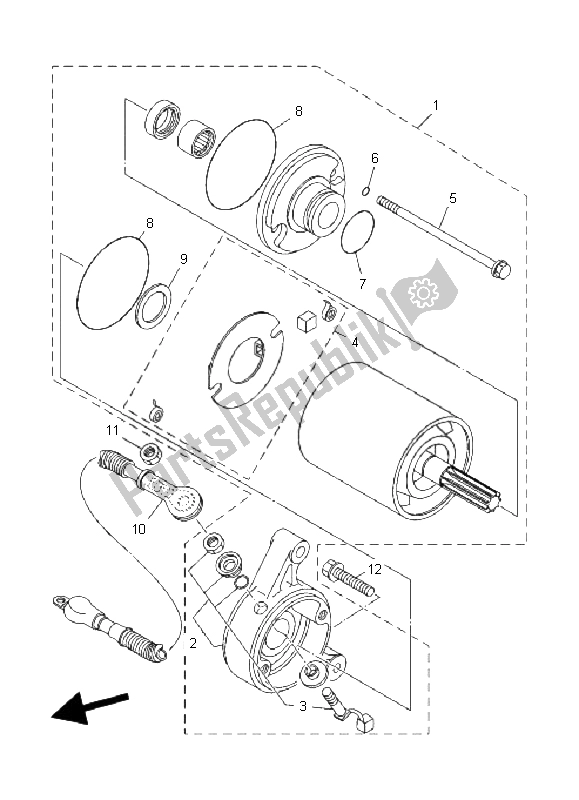 All parts for the Starting Motor of the Yamaha YFM 350R 2008