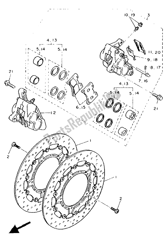 Tutte le parti per il Pinza Freno Anteriore del Yamaha FJ 1200A 1991