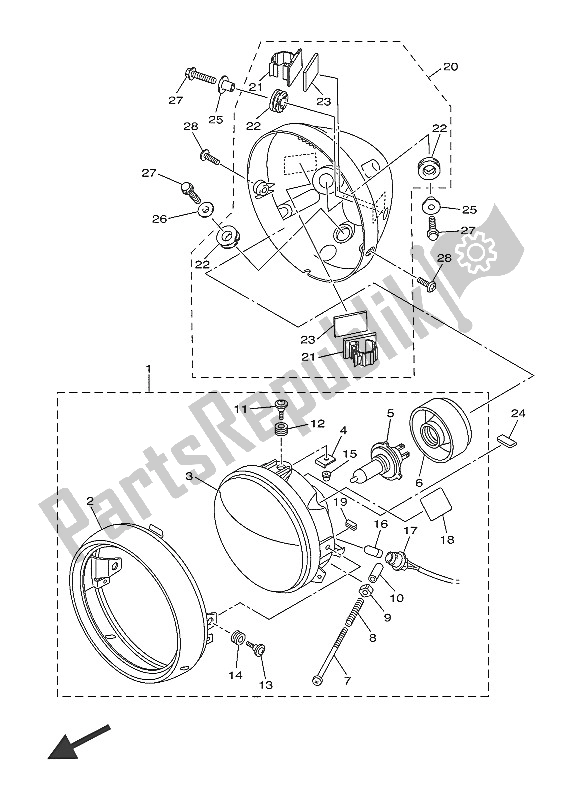 Tutte le parti per il Faro del Yamaha XVS 1300 CU 2016