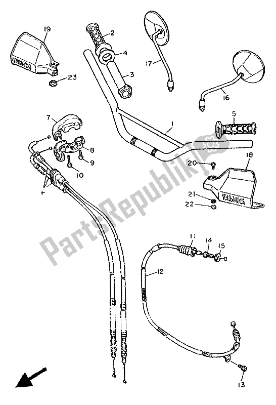 All parts for the Steering Handle & Cable of the Yamaha XT 600E 1992