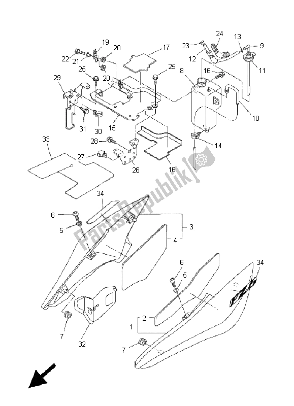 All parts for the Side Cover of the Yamaha FZ6 N 600 2005