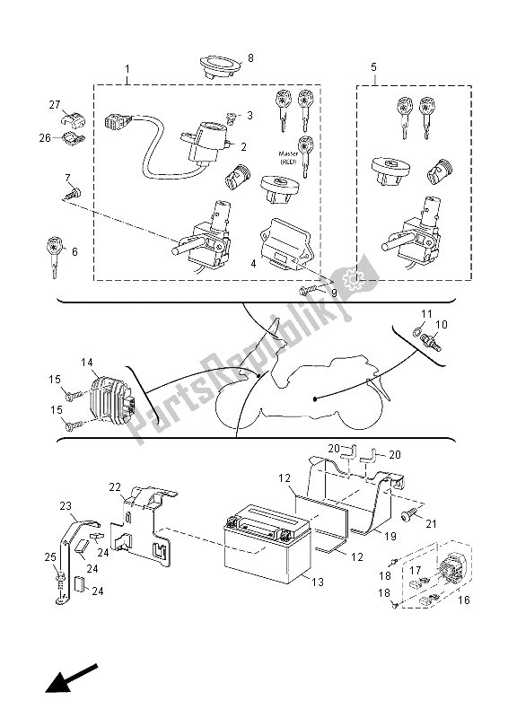 All parts for the Electrical 1 of the Yamaha YP 250 RA X MAX 2012