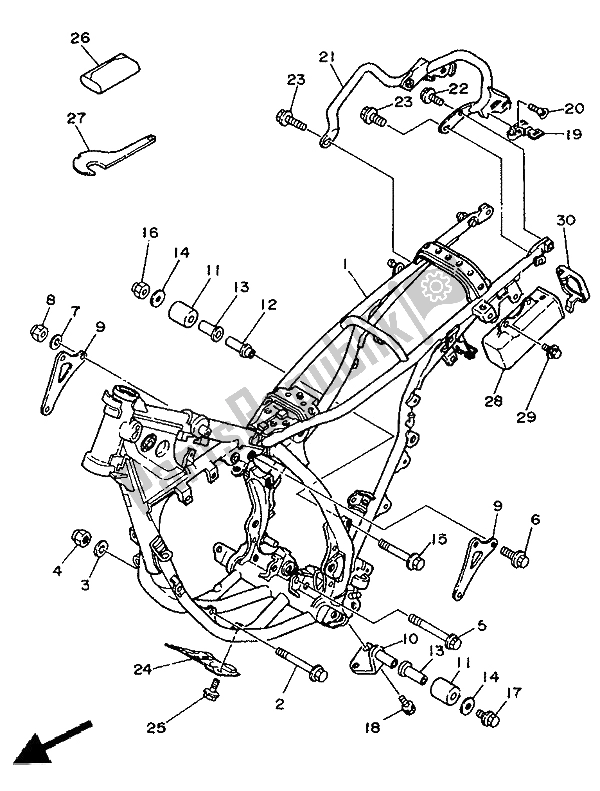 All parts for the Frame of the Yamaha DT 125E 1991