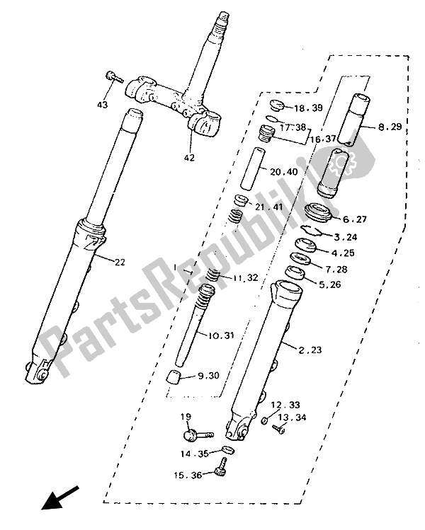 All parts for the Front Fork of the Yamaha V MAX 12 1200 1993