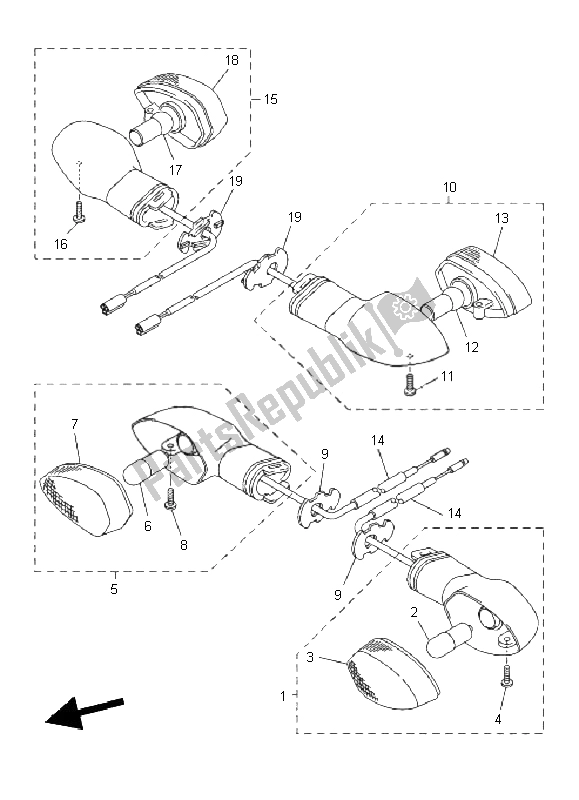 All parts for the Flasher Light of the Yamaha WR 250R 2011