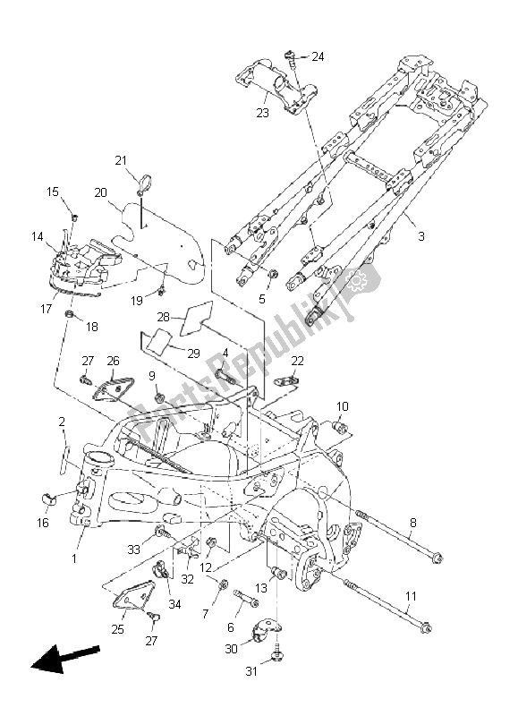 All parts for the Frame of the Yamaha FZ8 NA 800 2011