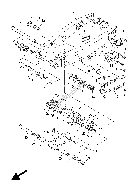 All parts for the Rear Arm of the Yamaha WR 450F 2014