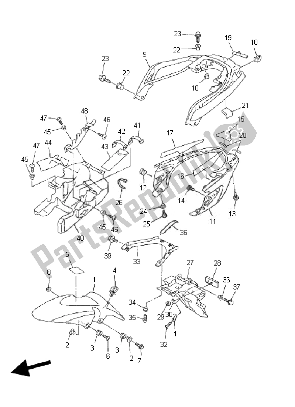 Alle onderdelen voor de Spatbord van de Yamaha FZ6 N 600 2007