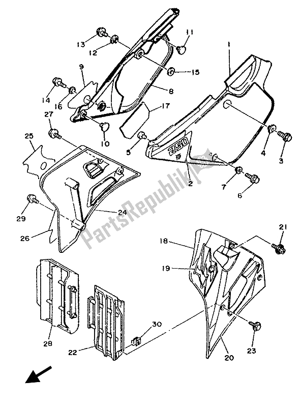 Alle onderdelen voor de Zijdeksel van de Yamaha YZ 250 LC 1992