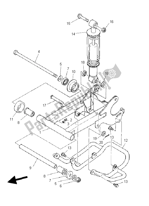 Todas las partes para Brazo Trasero Y Suspensión de Yamaha YFM 125 Grizzly 2004