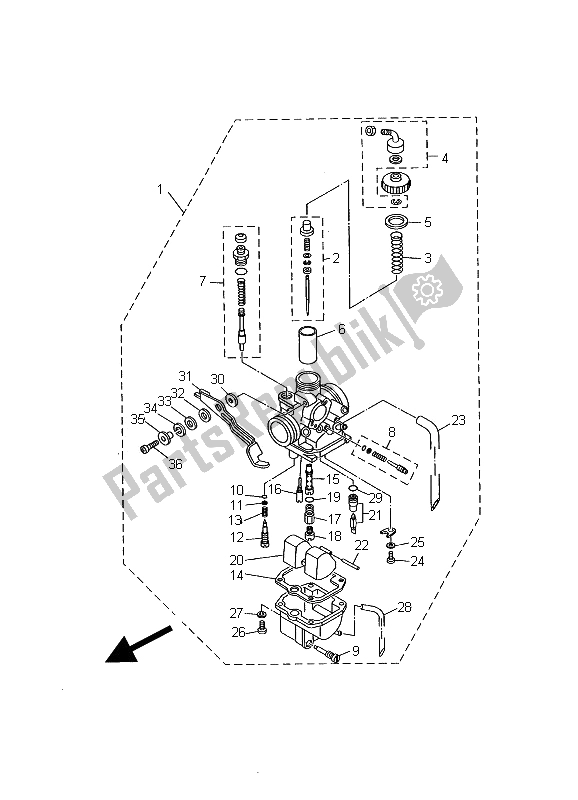 All parts for the Carburetor of the Yamaha YBR 125E 2002