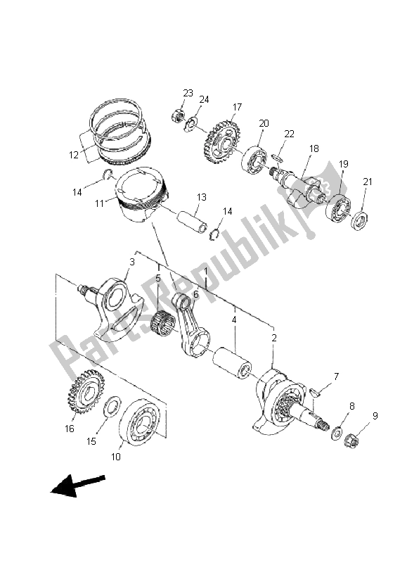 All parts for the Crankshaft & Piston of the Yamaha XT 660X 2011