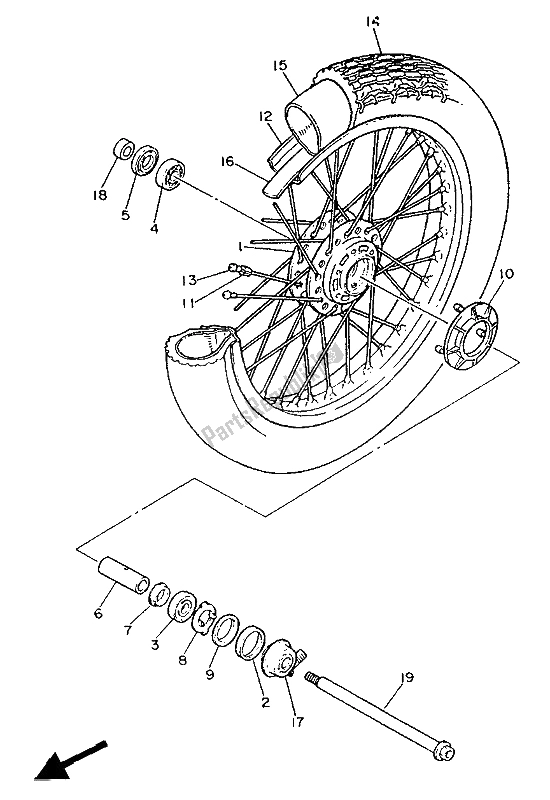 All parts for the Front Wheel of the Yamaha XV 535 SE Virago 1988