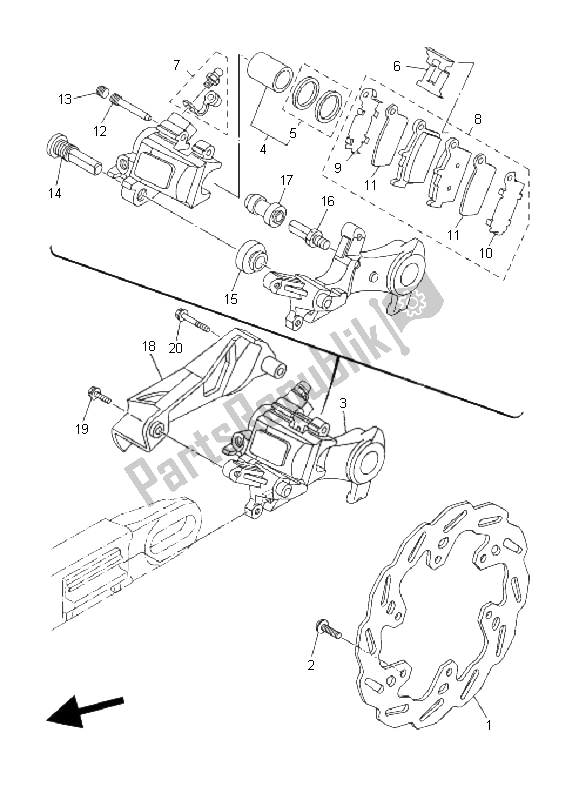 All parts for the Rear Brake Caliper of the Yamaha WR 250X 2008