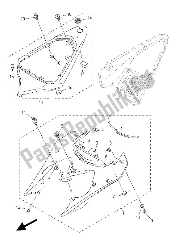 All parts for the Side Cover of the Yamaha YZF R6 600 2014
