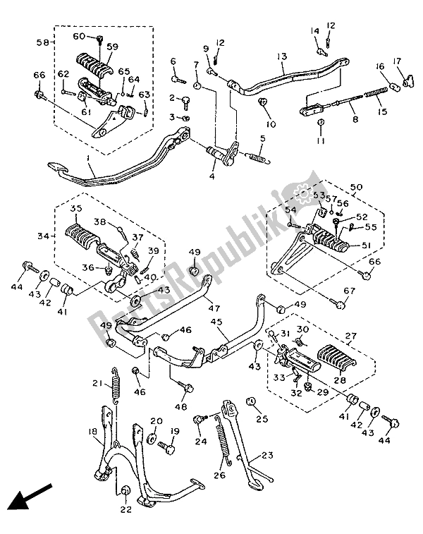 Toutes les pièces pour le Support Et Repose-pieds du Yamaha XV 1100 Virago 1989