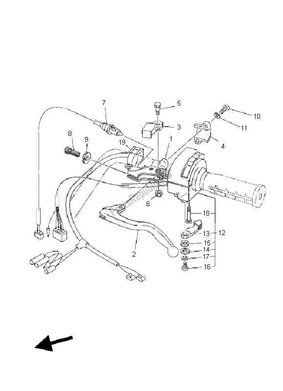 All parts for the Handle Switch & Lever of the Yamaha YFM 350F Grizzly 2X4 2007