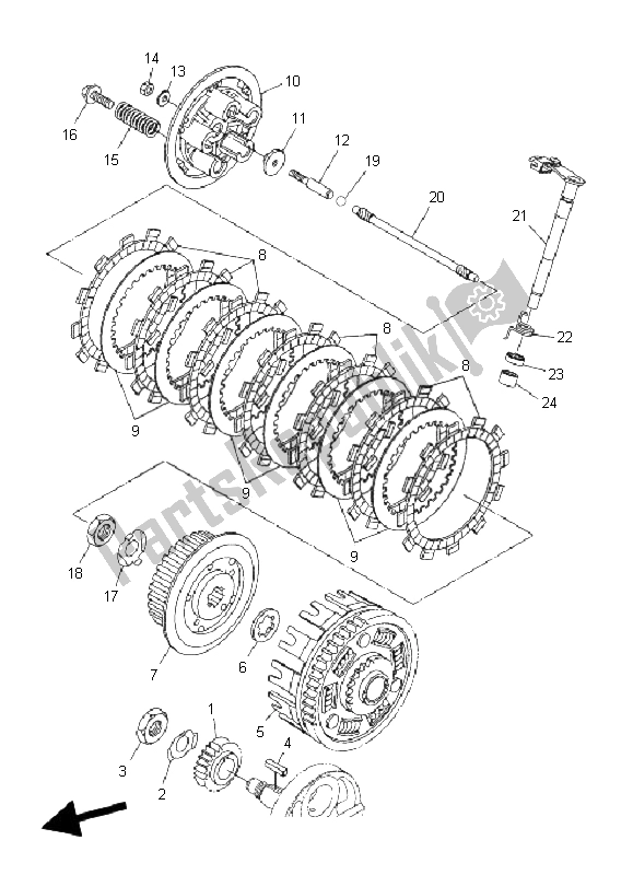 All parts for the Clutch of the Yamaha WR 250X 2008